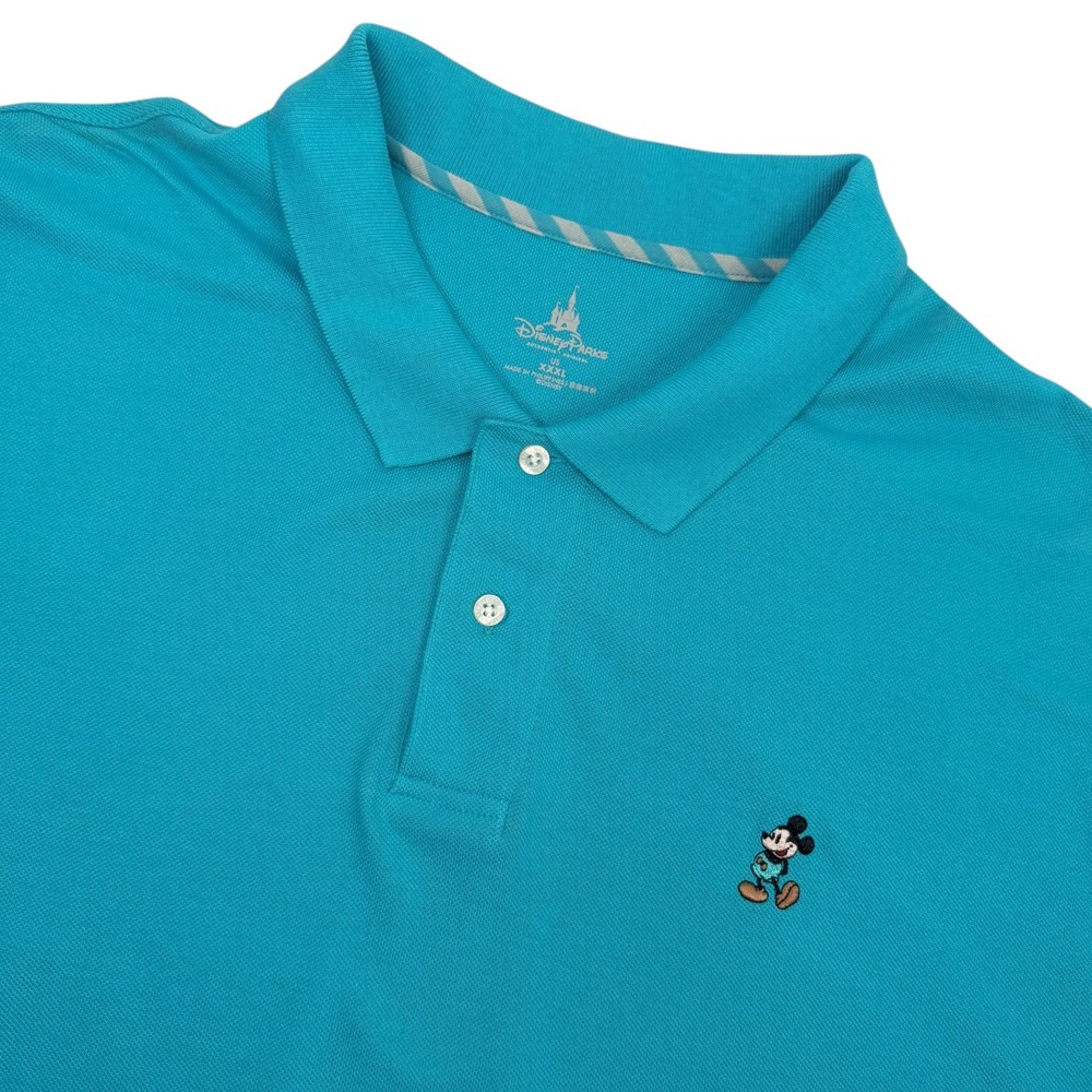 Disney Parks Polo Mens XXXL Teal Embroidered Mickey Mouse Pique Short Sleeve NEW